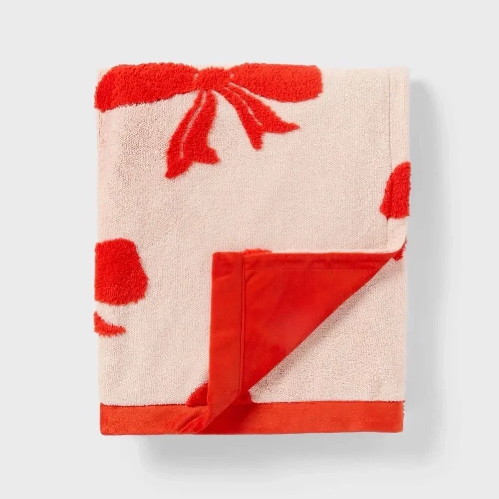 Pillowfort Patisserie Bow Kids Chenille Throw Blanket Pink New